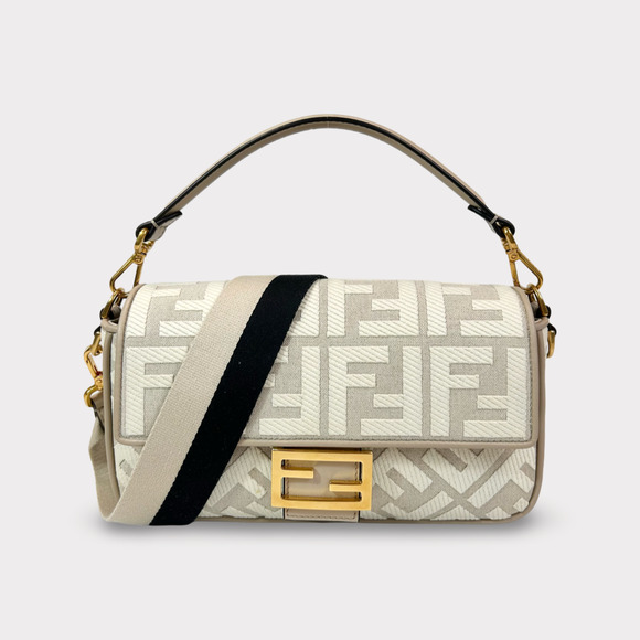 Fendi Handbags - Fendi Embroidered FF Baguette Canvas Shoulder Bag